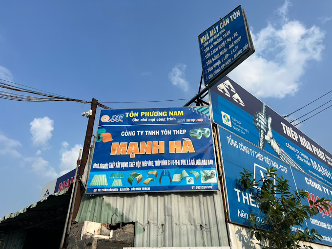 Bảng hiệu công ty Tôn Thép Mạnh Hà